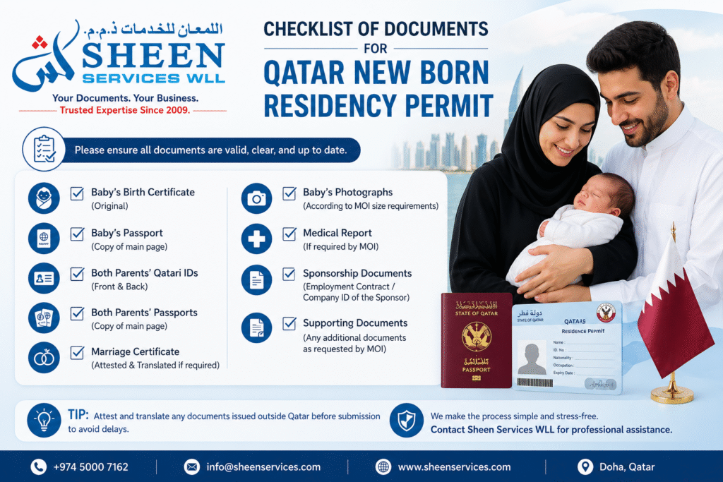 Checklist of documents for Qatar newborn residency permit